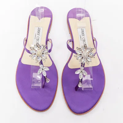 Jimmy Choo Cache Satin Flower Crystal Mules In Purple