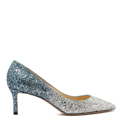 Jimmy Choo Calf And Goat Heel In Silver