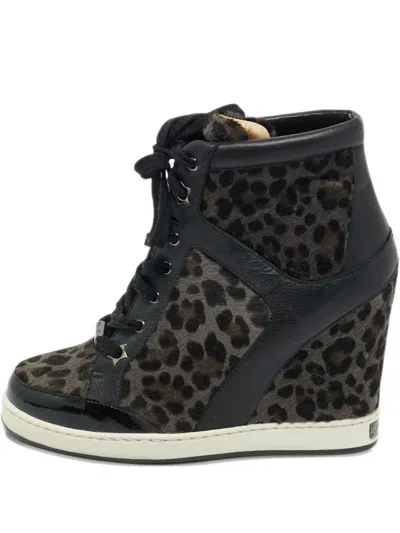 Pre-owned Jimmy Choo Calf-hair Leopard Sneakers In Black