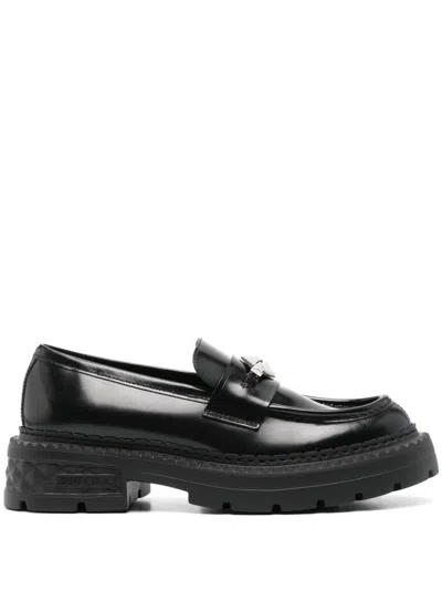 Jimmy Choo Calf Leather Slip-on Loafers In Black