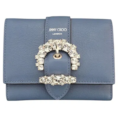 Pre-owned Jimmy Choo Calfskin Crystal Cheri Compact Wallet In Gray