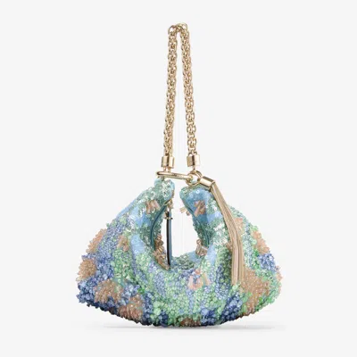 Jimmy Choo Callie Blue Multi Satin Clutch Bag With Multi Crystal Embroidery Blue Multi/light Gold On