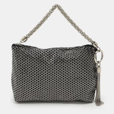 Jimmy Choo Callie Black Crystals And Satin Wristlet Clutch