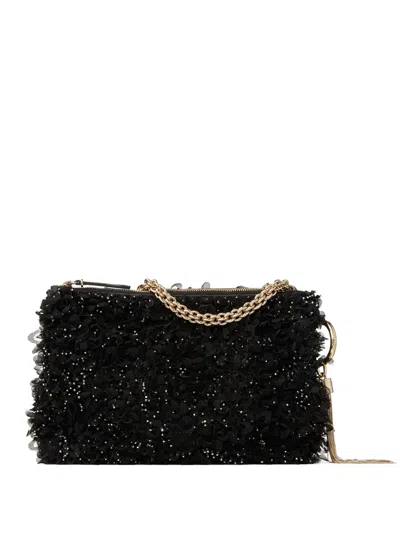 Jimmy Choo Callie Crystal Floral Clutch Bag In Black