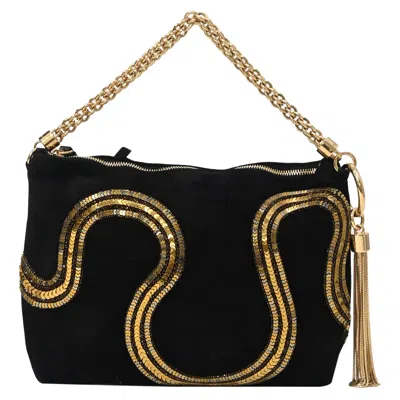 Jimmy Choo Callie Embellished Chain Clutch Bag In Black Velvet
