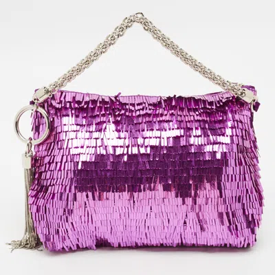 Pre-owned Jimmy Choo Callie Magenta Pink Sequin Chain Clutch