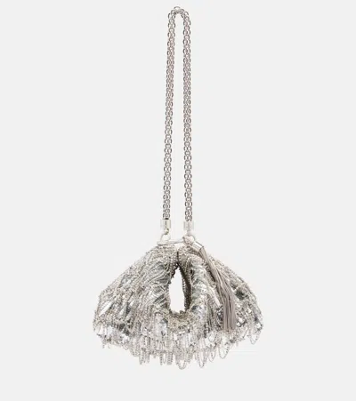 Jimmy Choo Callie Mini Sequined Satin Clutch In Silver