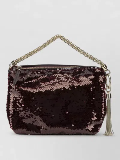 Jimmy Choo Callie Sequin Clutch Bag Chain Strap Tassel In Burgundy