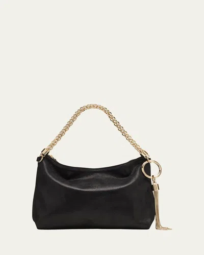 Jimmy Choo Callie Shimmer Suede Shoulder Bag In Black