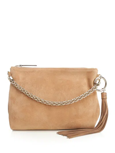 Jimmy Choo Callie Suede W/leather Tassel Shoulder Bags Beige