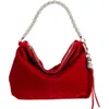 Jimmy Choo Callie Velvet Handbag In Ruby Red/silver