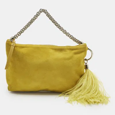 Pre-owned Jimmy Choo Callie Yellow Suede Chain Clutch