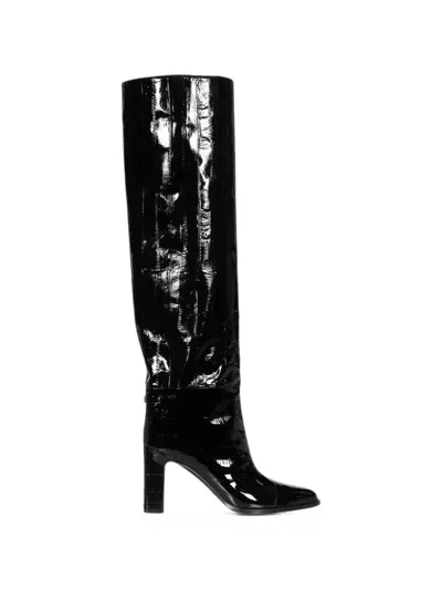 Jimmy Choo Caly 85mm Eel-embossed Leather Over-the-knee Boots In Black