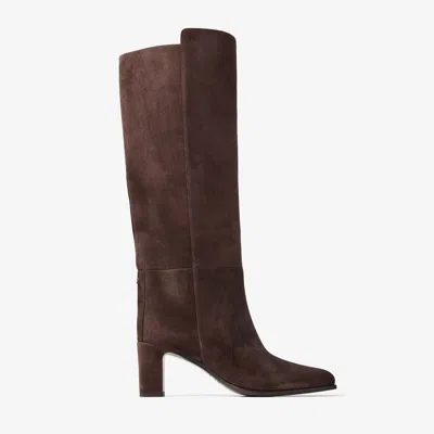 Jimmy Choo Caly Knee Boot 65 Chocolate Suede Knee-high Boots Chocolate 37 In Burgundy