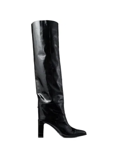 Jimmy Choo Caly 85 Eel-effect Leather Knee Boots In Black