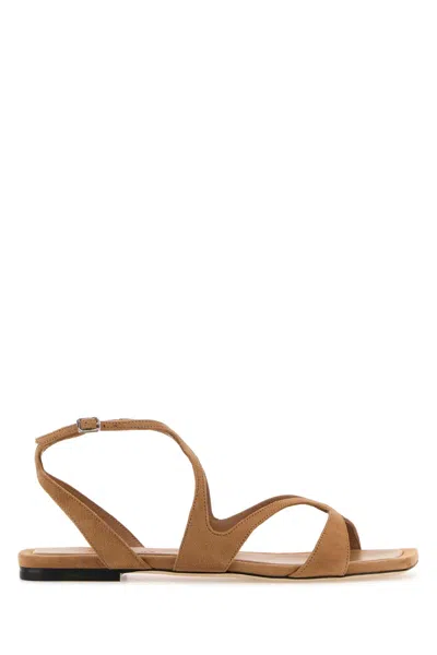 JIMMY CHOO CAMEL SUEDE AYLA SANDALS