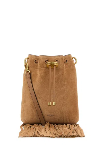 Jimmy Choo Camel Suede Bon Bon Bucket Bag In Brown