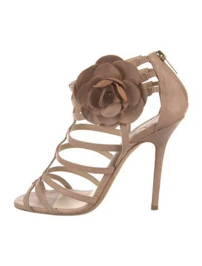 Pre-owned Jimmy Choo Camellia Accent Leather Gladiator Sandals In Neutral