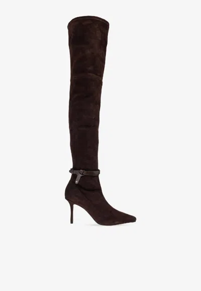 Jimmy Choo Camie 85 Over-the-knee Suede Boots In Brown