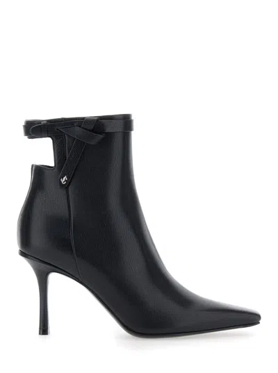 JIMMY CHOO CAMIE BLACK ANKLE BOOTS WITH KNOT DETAIL IN LEATHER WOMAN