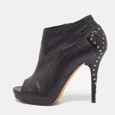 Pre-owned Jimmy Choo Cancealed Size 37.5 Black Python Leather Ankle Length Boots