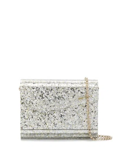 Jimmy Choo Candy Champagne Clutch Bag With All-over Coarse Glitter In Acrylic Woman