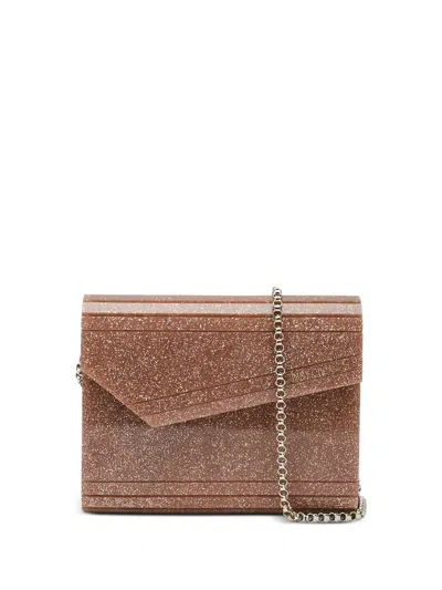 Jimmy Choo Candy Clutch In Pink Glitter Acrylic Fabric In Brown