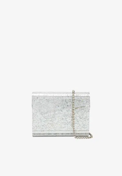 Jimmy Choo Candy Coarse Glittered Acrylic Clutch Bag In Silver