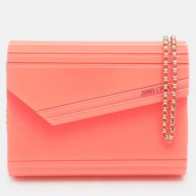 Pre-owned Jimmy Choo Candy Coral/pink Acrylic And Suede Chain Clutch