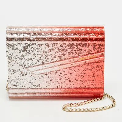 Pre-owned Jimmy Choo Candy Glitter Acrylic And Leather Chain Clutch In Red
