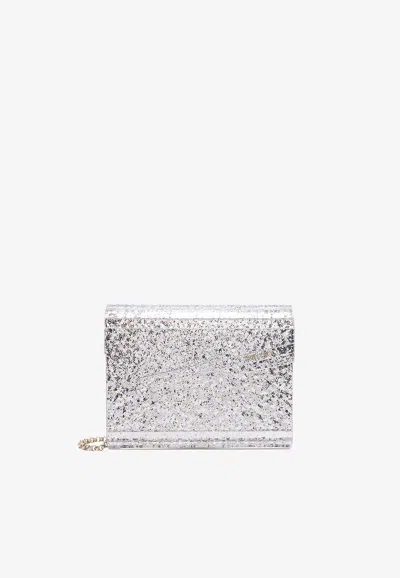Jimmy Choo Acylic Clutch With All-over Glitter In Silver
