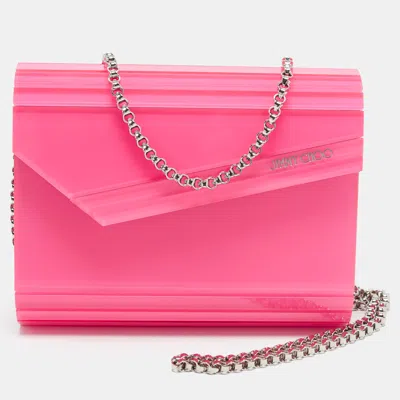 Pre-owned Jimmy Choo Candy Neon Pink Acrylic Clutch With Chain