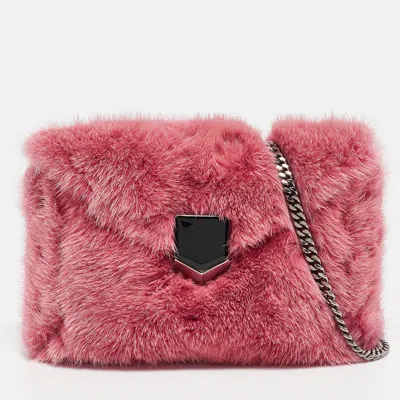 Pre-owned Jimmy Choo Candy Pink Mink Fur Lockett Envelope Mini Clutch