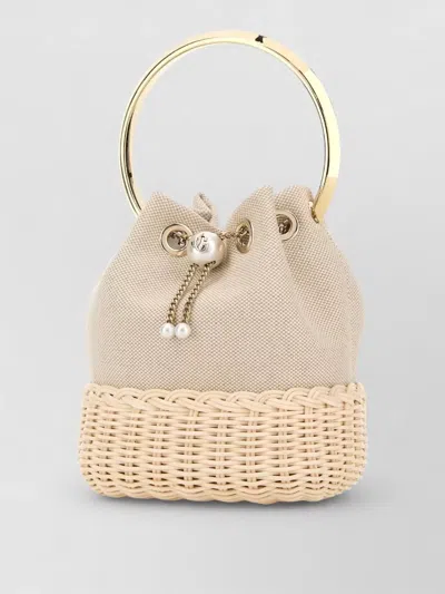 Jimmy Choo Canvas Bucket Bag Bon Handle Gold In Neutral