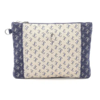 Jimmy Choo Canvas Clutch Bag Jc Logo In Sand