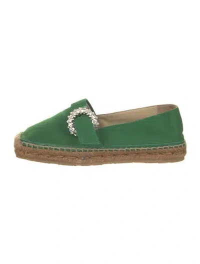 Pre-owned Jimmy Choo Canvas Crystal Embellishments Espadrilles In Green