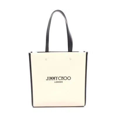 Jimmy Choo Canvas Leather N/s Tote Bag In White