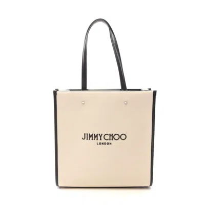 Jimmy Choo Canvas Leather Tote Bag In White