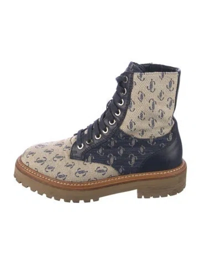 Pre-owned Jimmy Choo Canvas Patterned Combat Boots In Neutral