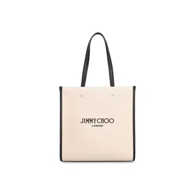 Jimmy Choo Canvas With Leather Trim Tote Bag In Neutral