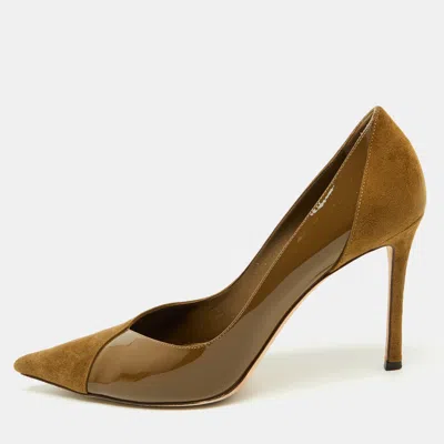 Pre-owned Jimmy Choo Caper Green Patent Leather And Suede Cass Pointed Toe Pumps Size 41.5