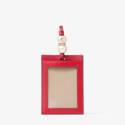 Jimmy Choo Cardholder With Spheres In Rubinrot/hellgold