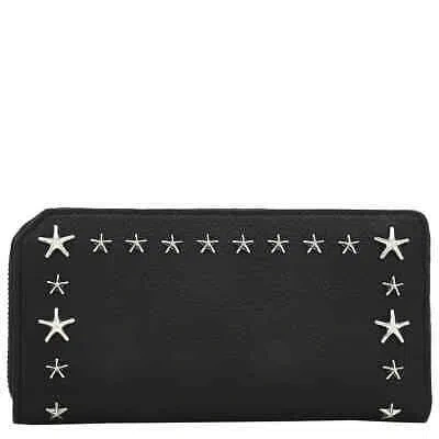 Pre-owned Jimmy Choo Carnaby/s Embossed Stars Leather Wallet Carnaby/s Uuf Black/silver