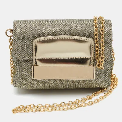 Pre-owned Jimmy Choo Caro Gold Glitter And Leather Chain Clutch