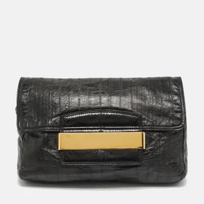 Pre-owned Jimmy Choo Carolina Black Eel Leather And Snakeskin Shoulder Bag