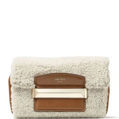 Jimmy Choo Carolina Shearling Shoulder Bag In Cream Multi In Sand