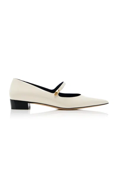 Jimmy Choo Carolyn Leather Mary Jane Flats In White | ModeSens