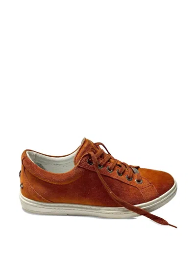 Pre-owned Jimmy Choo Cash Star-stud Suede Sneakers In Orange