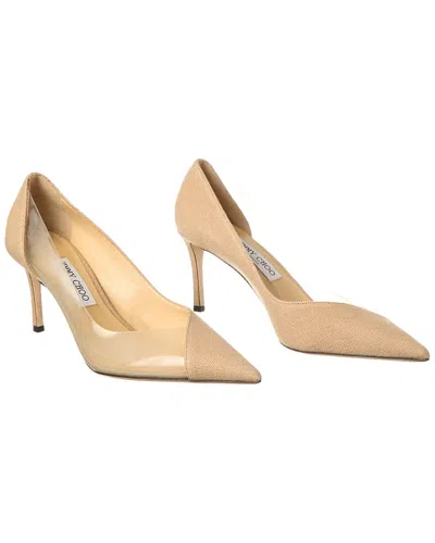 Jimmy Choo Cass 75 Linen & Vinyl Pump (authentic Pre-loved) In Nude