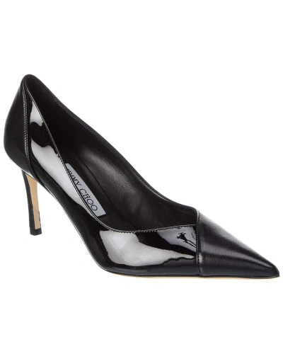 Jimmy Choo Cass 75 Patent & Leather Pump In Black